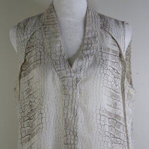 Cynthia Rowley White & Gray Snakeskin Print Sleeveless V-Neck Top Size S (C1277)
